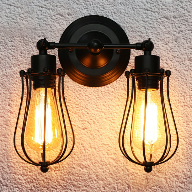 Industrial LED Wall Light Adjustable Wire Cage Lantern Wall Sconce for Porch